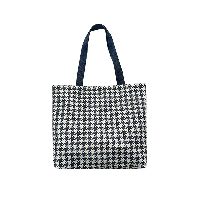 Houndstooth Print Canvas Tote Shoulder Bag Large Capacity Handbag