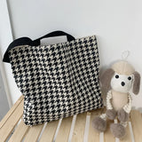 Houndstooth Print Canvas Tote Shoulder Bag Large Capacity Handbag