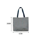 Houndstooth Print Canvas Tote Shoulder Bag Large Capacity Handbag