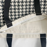 Houndstooth Print Canvas Tote Shoulder Bag Large Capacity Handbag