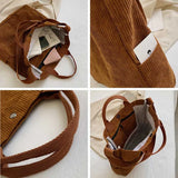 Corduroy Shoulder Bag Canvas Casual Tote Handbag