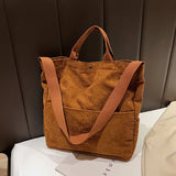 Corduroy Shoulder Bag Canvas Casual Tote Handbag