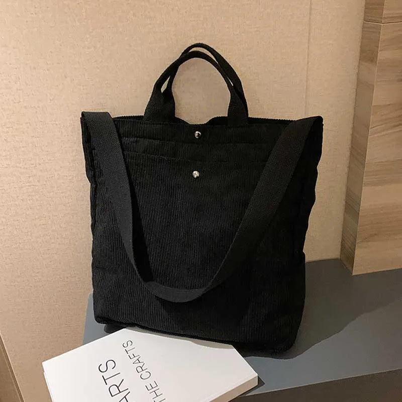 Corduroy Shoulder Bag Canvas Casual Tote Handbag