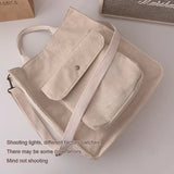 Corduroy Shoulder Bag Women Vintage Shopping Bags Zipper Girls Student Bookbag