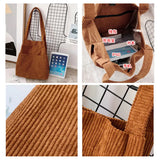 Corduroy Totes Bag Casual Handbag for School Work Travel Shopping