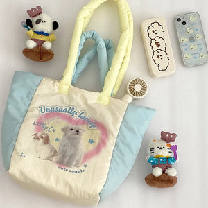 Puppy Printed Puffer Shoulder Bag Large Capacity Tote Bags