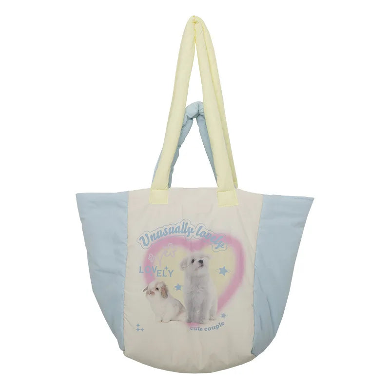 Puppy Printed Puffer Shoulder Bag Large Capacity Tote Bags