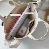 Bear Canvas Crossbody Bag Solid Shopping Handbag Adjustable Shoulder Strap