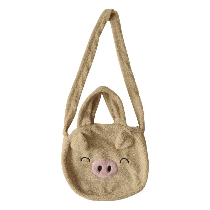Plush Piglet Crossbody Bag Cartoon Soft Shoulder Purse With Zipper