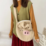 Plush Piglet Crossbody Bag Cartoon Soft Shoulder Purse With Zipper