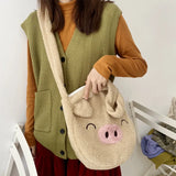 Plush Piglet Crossbody Bag Cartoon Soft Shoulder Purse With Zipper