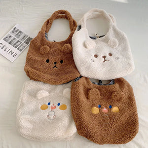 Plush Vest Bag Bear Ear Girl Shoulder Bags Lamb Hair Handbag