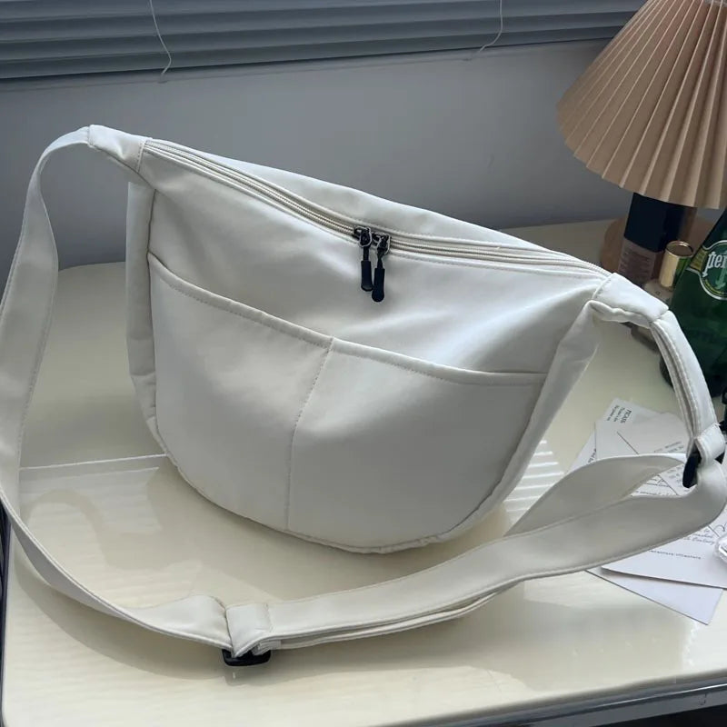 Canvas Dumplings Shaped Shoulder Bag Solid Messenger Handbag Zipper