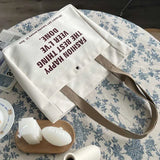 Canvas Shoulder Bag With Zipper Cotton Letter Printing Portable Tote Bags