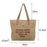 Canvas Shoulder Bag With Zipper Cotton Letter Printing Portable Tote Bags