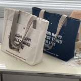 Canvas Shoulder Bag With Zipper Cotton Letter Printing Portable Tote Bags