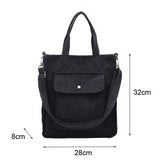 Corduroy Casual Tote Solid Retro Women Handbag Girls Student Shoulder Bag