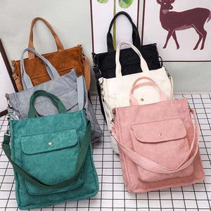 Corduroy Casual Tote Solid Retro Women Handbag Girls Student Shoulder Bag