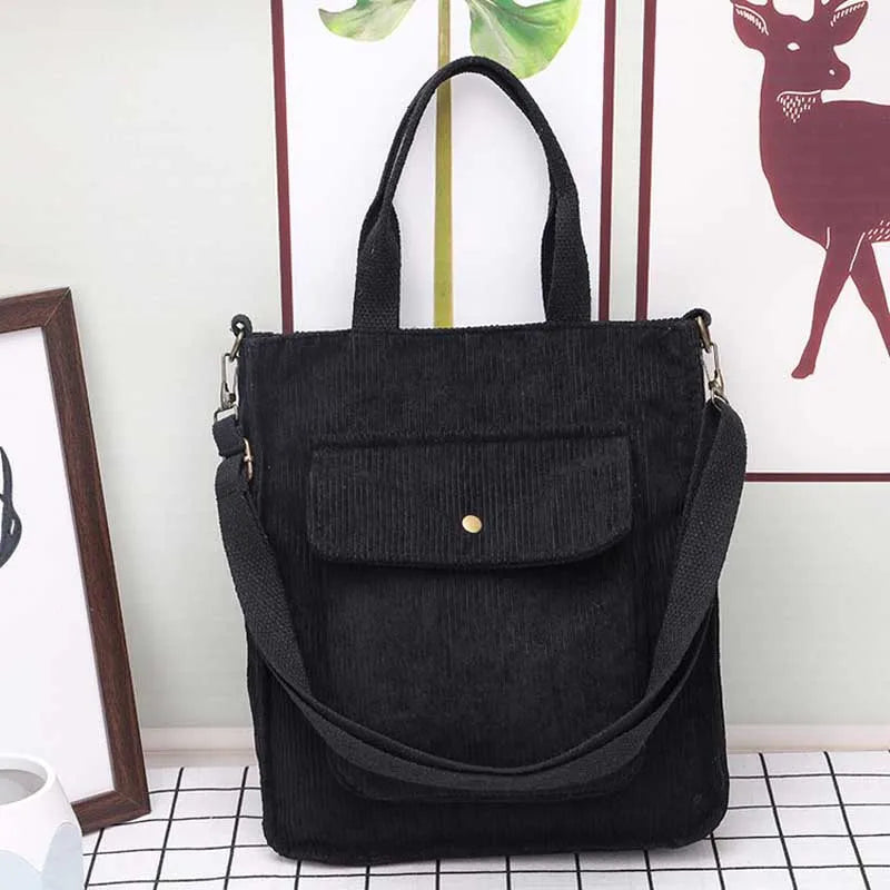 Corduroy Casual Tote Solid Retro Women Handbag Girls Student Shoulder Bag