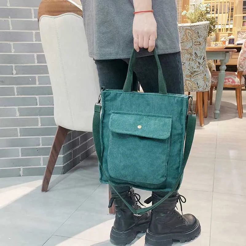 Corduroy Casual Tote Solid Retro Women Handbag Girls Student Shoulder Bag