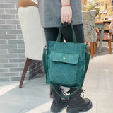 Corduroy Casual Tote Solid Retro Women Handbag Girls Student Shoulder Bag