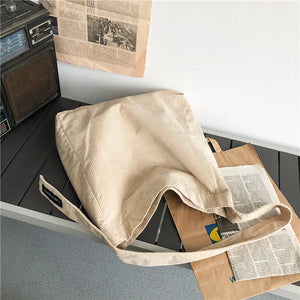 Corduroy Shoulder Bag Large Capacity Tote Messenger Bags