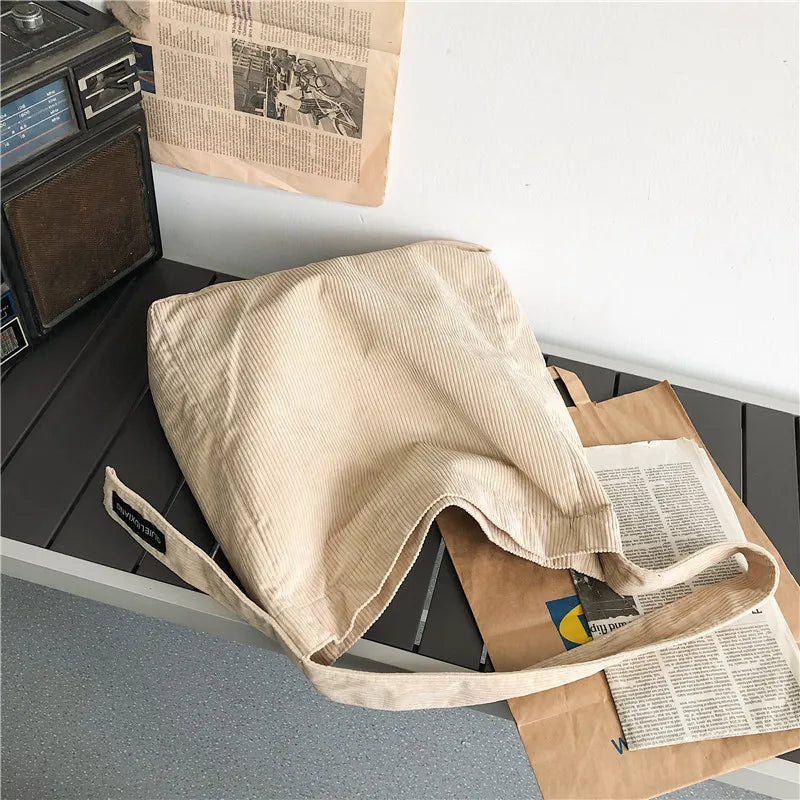 Corduroy Shoulder Bag Large Capacity Tote Messenger Bags