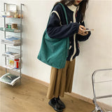 Corduroy Shoulder Bag Large Capacity Tote Messenger Bags