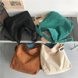 Corduroy Shoulder Bag Large Capacity Tote Messenger Bags