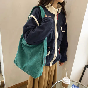 Corduroy Shoulder Bag Large Capacity Tote Messenger Bags