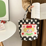 Wave Point Canvas Shoulder Bag Girl Bucket Purse