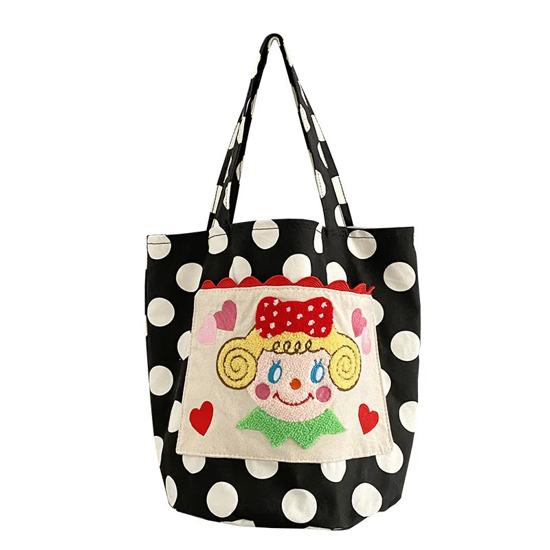 Wave Point Canvas Shoulder Bag Girl Bucket Purse