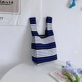 Colorful Stripe Messenger Bag Knitted Cotton Tote