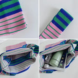 Colorful Stripe Messenger Bag Knitted Cotton Tote