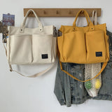 Cotton Canvas Tote Shoulder Messenger Bag with Pockets