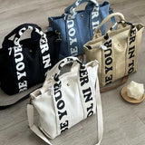Shoulder Bag Letter Print Stripe Large Capacity Tote Canvas Female Handbag