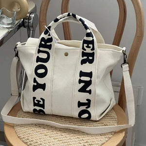 Shoulder Bag Letter Print Stripe Large Capacity Tote Canvas Female Handbag