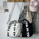Shoulder Bag Letter Print Stripe Large Capacity Tote Canvas Female Handbag