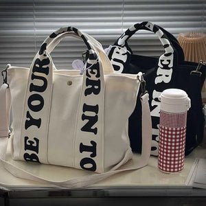Shoulder Bag Letter Print Stripe Large Capacity Tote Canvas Female Handbag