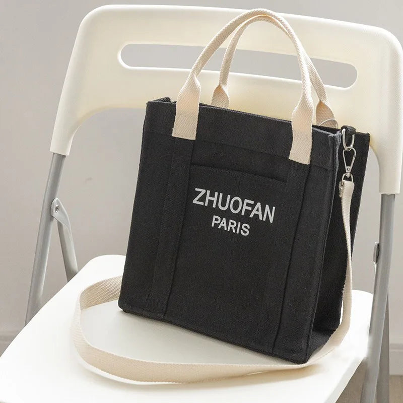 Letter Print Canvas Shoulder Bag Leisure Tote for Students