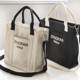 Letter Print Canvas Shoulder Bag Leisure Tote for Students