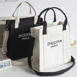 Letter Print Canvas Shoulder Bag Leisure Tote for Students