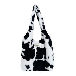 Winter Cow Print Plush Shoulder Bag for Women