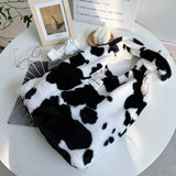 Winter Cow Print Plush Shoulder Bag for Women
