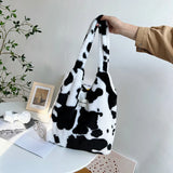 Winter Cow Print Plush Shoulder Bag for Women