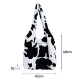 Winter Cow Print Plush Shoulder Bag for Women