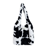 Winter Cow Print Plush Shoulder Bag for Women
