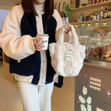 Plush Checker Shoulder Bag Lamb Wool Cosmetic Bags