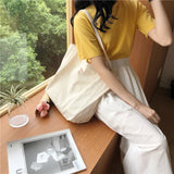 Female Shoulder Bag Canvas Tote Bonjour Embroidery Handbags Large Capacity