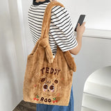 Winter Shoulder Bags Teddy Dog Plush Tote Bag Large Capacity Satchel For Girls